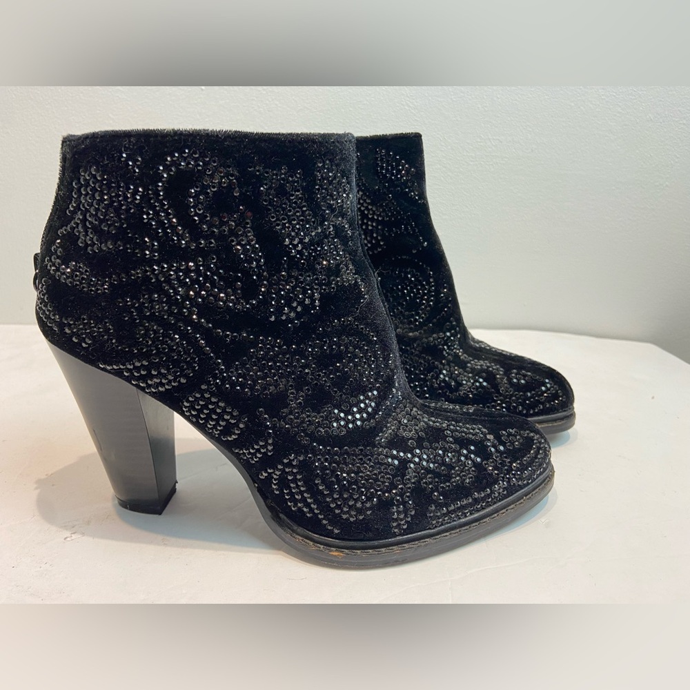 Zara Black Sequin Velvet Ankle Zip-Up Boots Size 39 / 8.5 - Picture 2 of 13